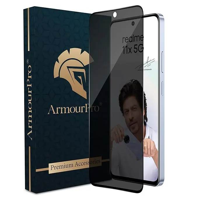 ArmourPro Edge to Edge Privacy Tempered Glass for Realme 11X 5G / 12X 5G / Narzo 70X 5G Full Screen Coverage with Easy Installation Kit | Black Anti Spy Glass